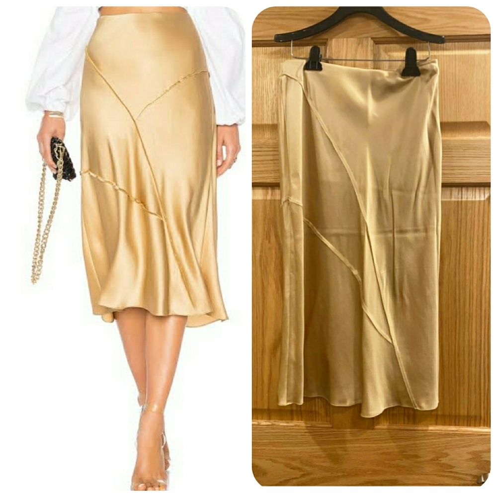 Vince Paneled Silk Satin Midi Skirt